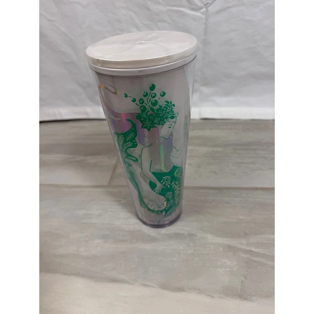 Starbucks 24oz Venti Iridescent Siren Mermaid Cold Cup Tumbler White Green Lid